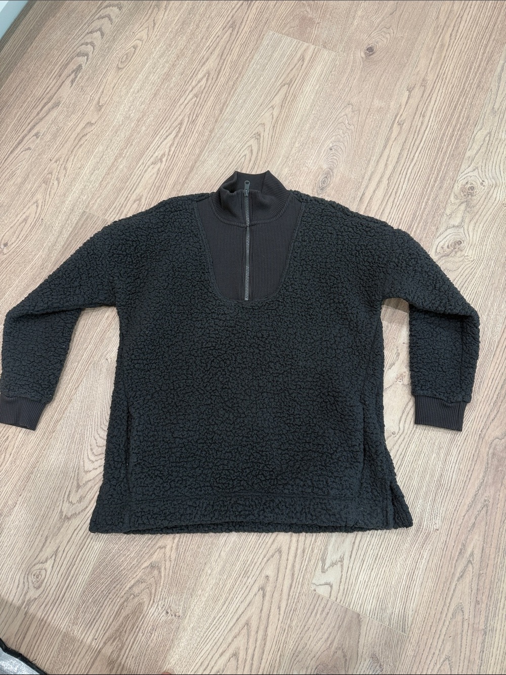 aerie Black Sherpa Zip-Front Turtleneck Sweater